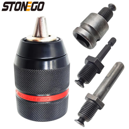 STONEGO 2 sizes 1 Set 2-13mm/1.5-10mm Drill Chuck Drill Adapter 3/8-24UNF Changed Impact Wrench Into Electric Drill Tools