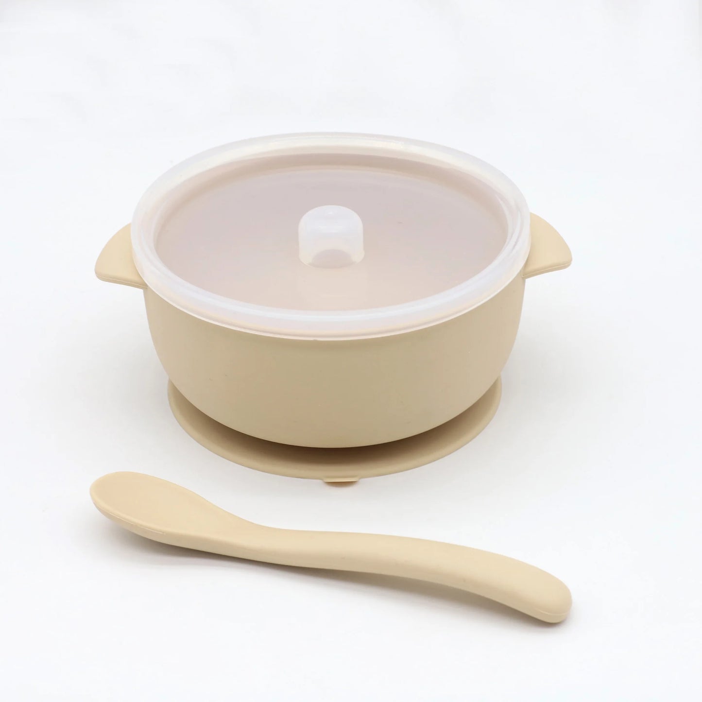 3pcs silicone bowl with lid, food spoon bowl with suction cup, strong suction set