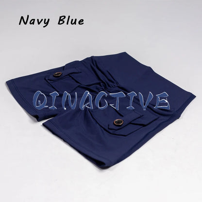 Pantalones Cortos de Yoga QINACTIVE para Mujer con Bolsillos, Fruncidos en los Glúteos, Mallas de Gimnasio de Cintura Alta con Efecto Push Up, Pantalones Cortos Deportivos Sexy para Glúteos, Fitness