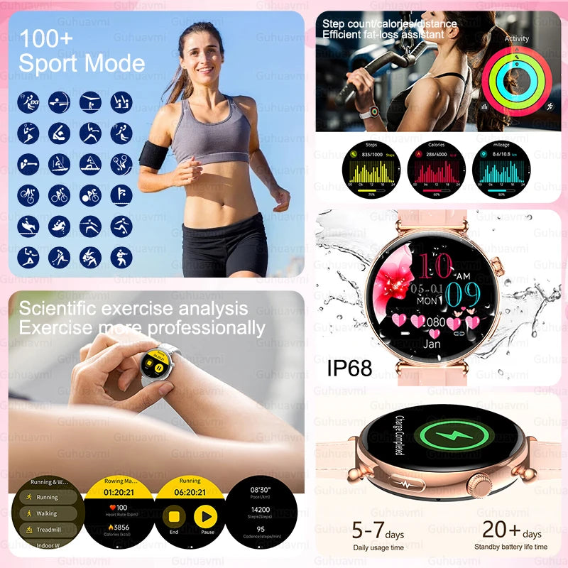1.32''AMOLED Screen Women Smartwatch Call ECG Sport Watch Blood Pressure Micro Physical Examination DIY Dial Smart Watches Woman