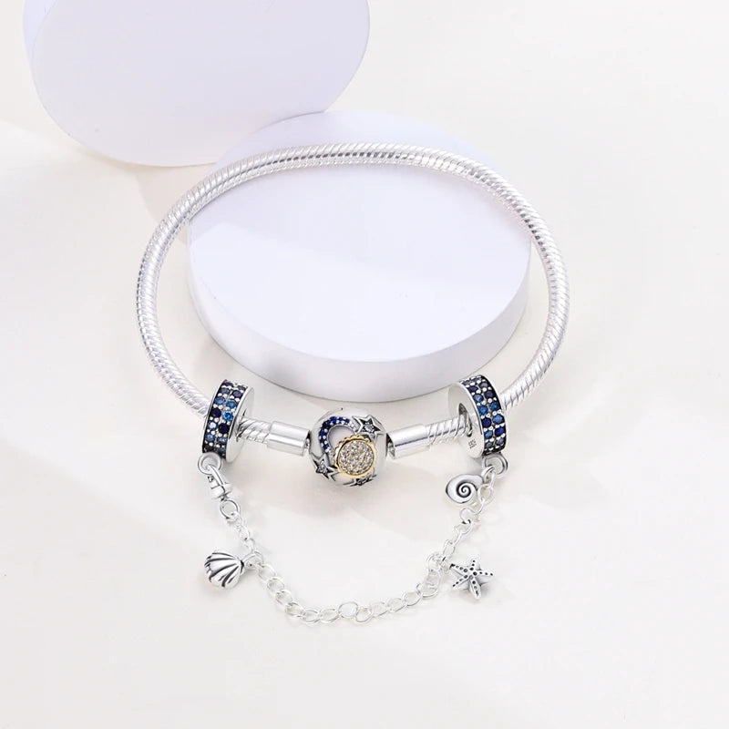 PAMELA 925 Sterling Silver Sea Turtle Starfish Blue Charm Dolphin Octopus Shell Bead For Original Charms Bracelets Ocean Jewelry
