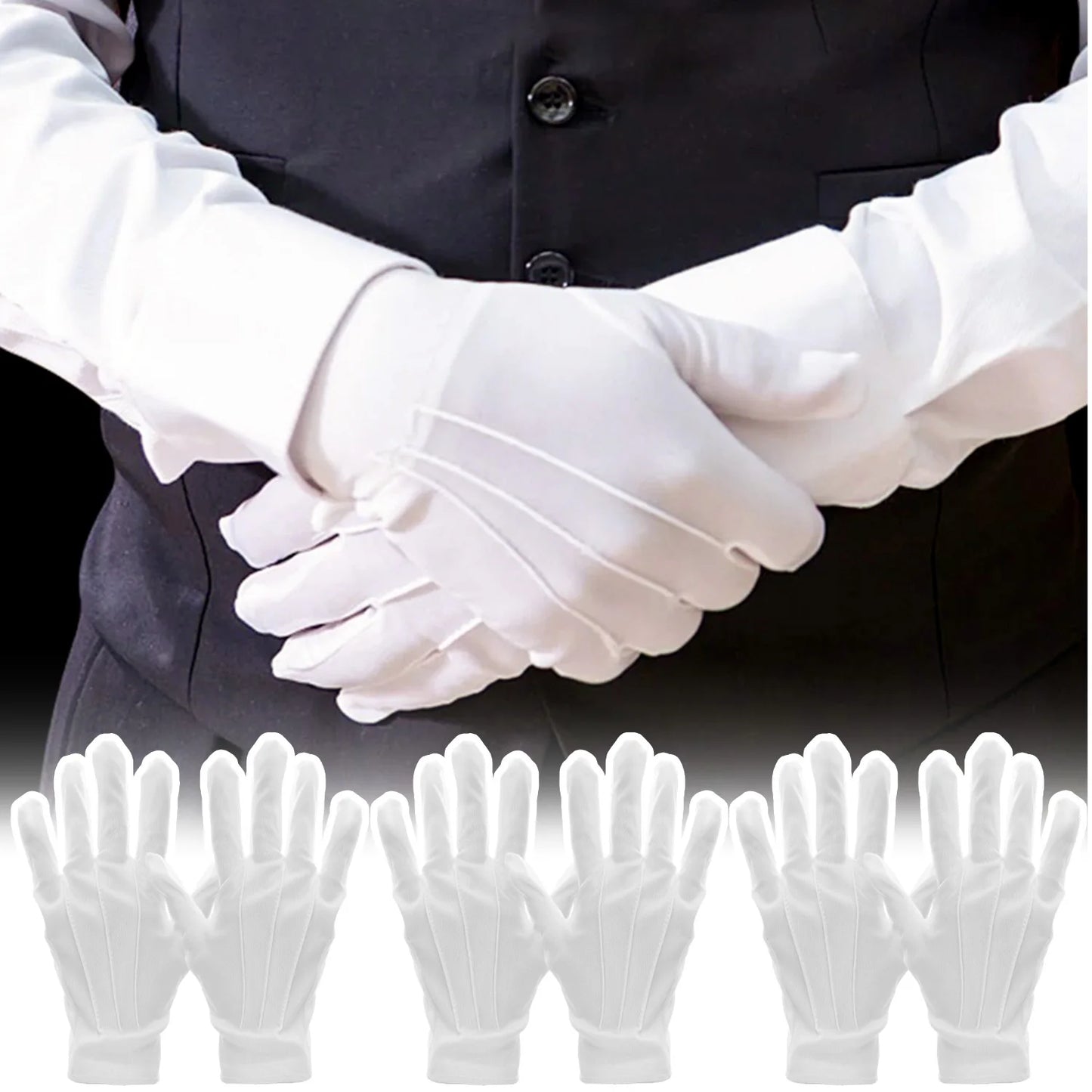 10 Pairs White Gloves Men Formal Tuxedo Uniform Gloves Honor Guard Parade Ceremony Costume Cosplay Coin Jewelry Butler Glove