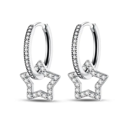 925 Sterling Silver Moon Universe Starry Sky Series Charm Earrings Women Blue Shiny Zircon Daily Wear Jewelry