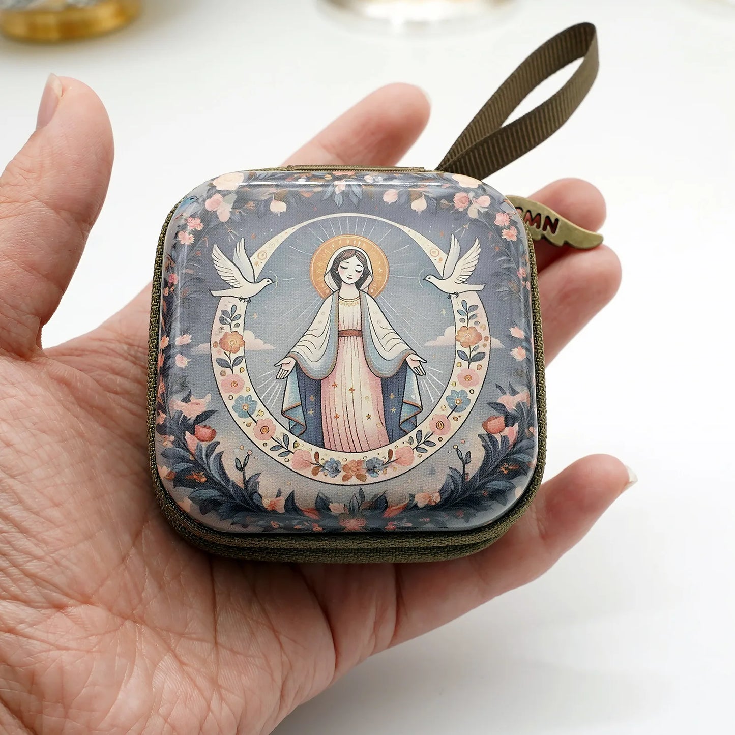 7x7cm, Virgin Mary Jesus Prayer Rosary Bag, Religious Jewelry Storage Box, Articulos Religiosos Catolico