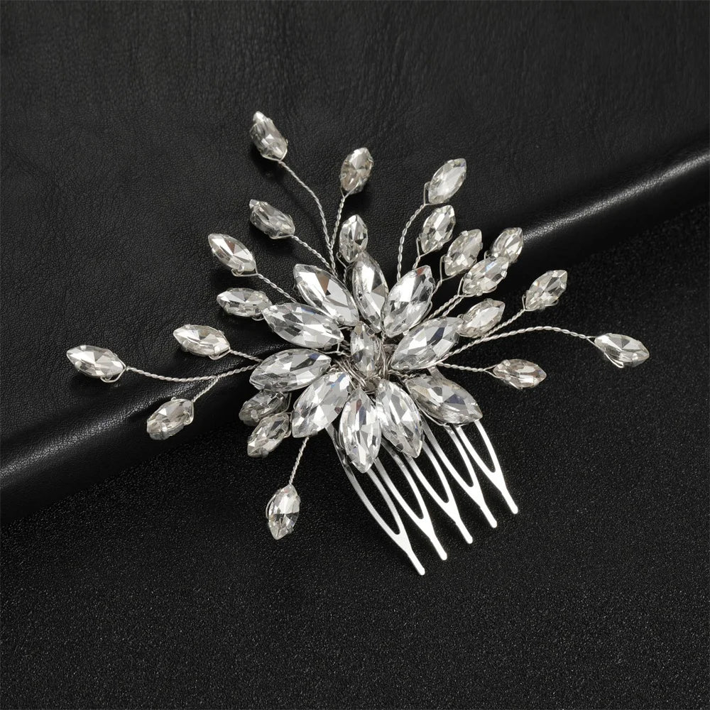 Crystal Pearl Hair Comb Clip Pin Alloy Leaf Hair Comb Handmade Headband Tiara For Women Bride Wedding Hair Accessories Jewelry