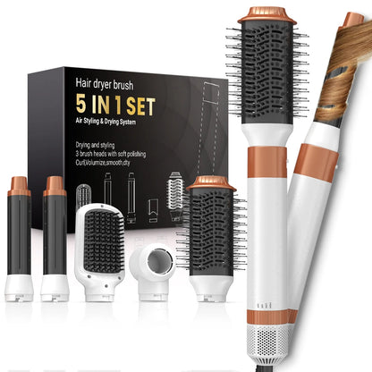 5-in-1 detachable hair dryer brush styling system, fast drying, curling, smoothing, and styling, automatic curling iron