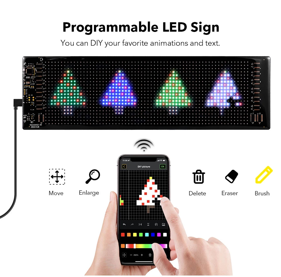 Car Decor Advertising Logo Lights Outdoor LED Matrix Pixel Scrolling Screen DIY Customize Patterns, Animations, Text Warning Light