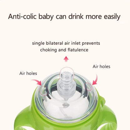 New 0-36 months baby nano-silicone bottle, 240ml 150ml Baby Bottle with handle Breastmilk-like design Soft milk pulling