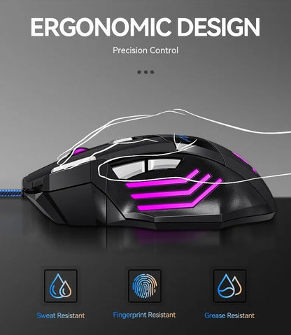 New Hyperspeed USB Gaming Mouse, RGB Backlit Ergonomic Game Mice, 7D Esports Wired Mouse for Laptop PC Gamer