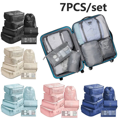 7Pcs, Travel Organizer, Storage Bags, Wardrobe Cube Suitcase Packing Cubes Set Storages, Luggage Clothes Shoe Pouch Folding