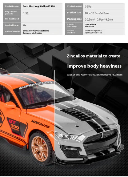 1:32 Ford Mustang Viper GT500 Supercar Alloy Diecast Model Decorative Trendy Ornaments Computer Desktop Ornaments Gift For Boys