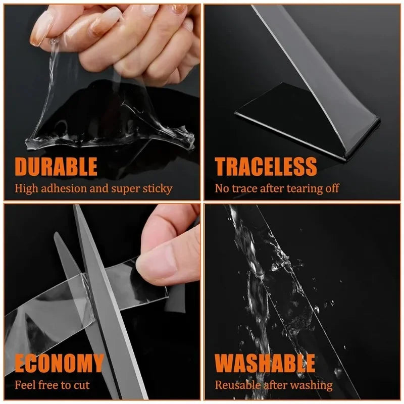 20-50mm Width Ultra Strong Adhesive Nano Tape, High Viscosity Double-Sided Tape, Traceless Transparent Reusable Mounting Tape
