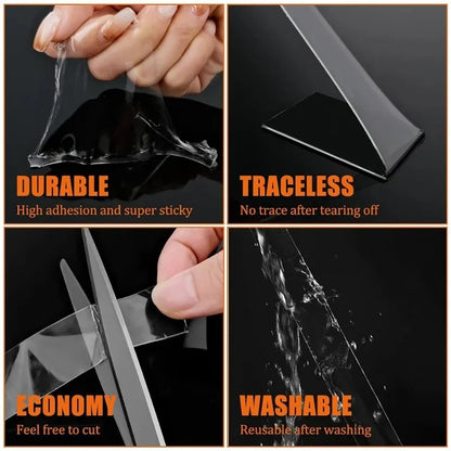 20-50mm Width Ultra Strong Adhesive Nano Tape, High Viscosity Double-Sided Tape, Traceless Transparent Reusable Mounting Tape