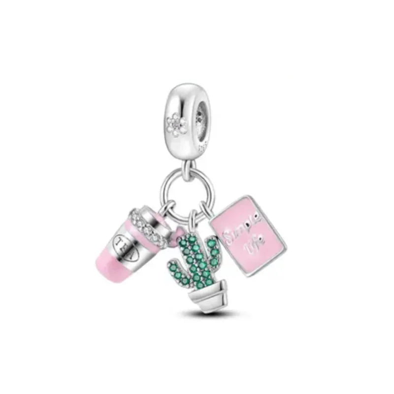 Hot Selling 925 Silver Pink Cake, Dog Paw, Luggage, Cup Bead Pendant Suitable for European Original Bracelet DIY Exquisite Jewelry