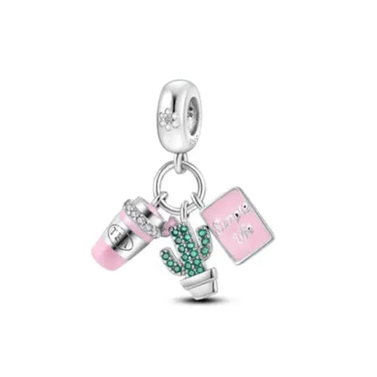 Hot Selling 925 Silver Pink Cake, Dog Paw, Luggage, Cup Bead Pendant Suitable for European Original Bracelet DIY Exquisite Jewelry