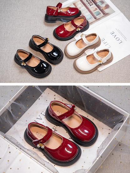 Girls' Chic Leather Princess Mary Janes with Pearl Pendant for Wedding Party, Back to School, Dress Flats (Sizes 26-36)