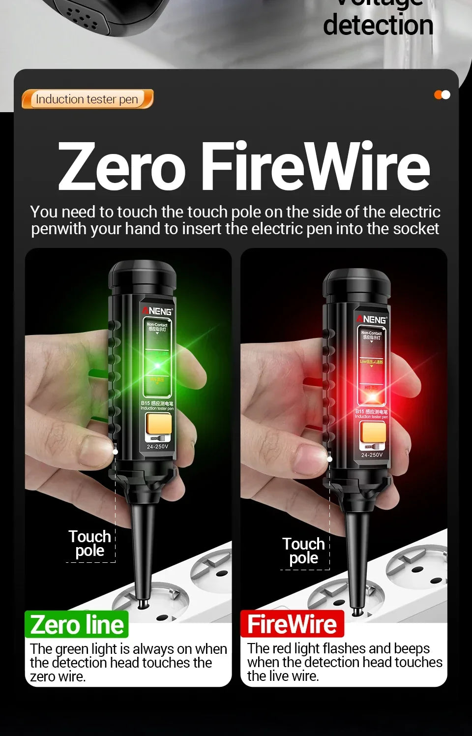 Multifunction Voltage Tester, Pen Detector, Induction AC 24V-250V Voltmeter, NCV Wire Line breakpoint electrician Tools, ANENG B15