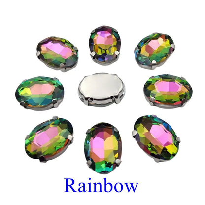 Glass Rhinestones, Oval Shape Diamond With Claw Sew On Strass Metal Base, Buckle Crystal Stone Beads For Clothes