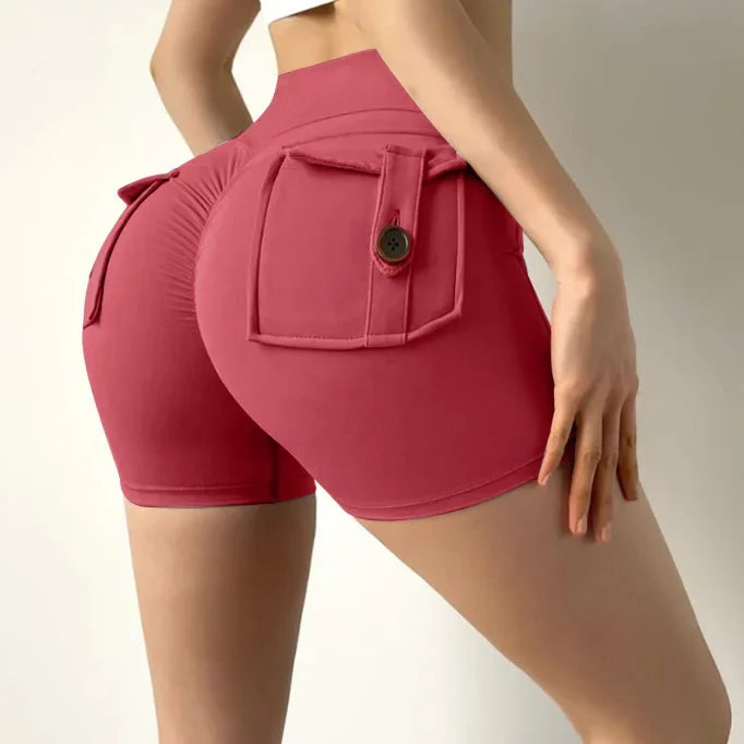 Summer Peach Butt Fitness Exercise Shorts, Three-Quarter Pants, Cargo Air Dry Pocket Yoga Tight Pants, Lift the hips Women's Shorts