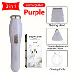 SoftAura 3 IN 1Electric Hair Trimmer for Women Waterproof Painless Body Hair Removal Bikini Arm Leg Face Shaver Personal Care