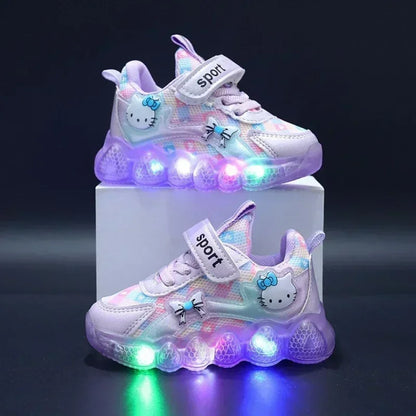 Sanrio Hello Kitty Girl Kawaii Shine Sneakers Spring and Autumn Student Cartoon Child Non-Slip Casual Shoes New Style