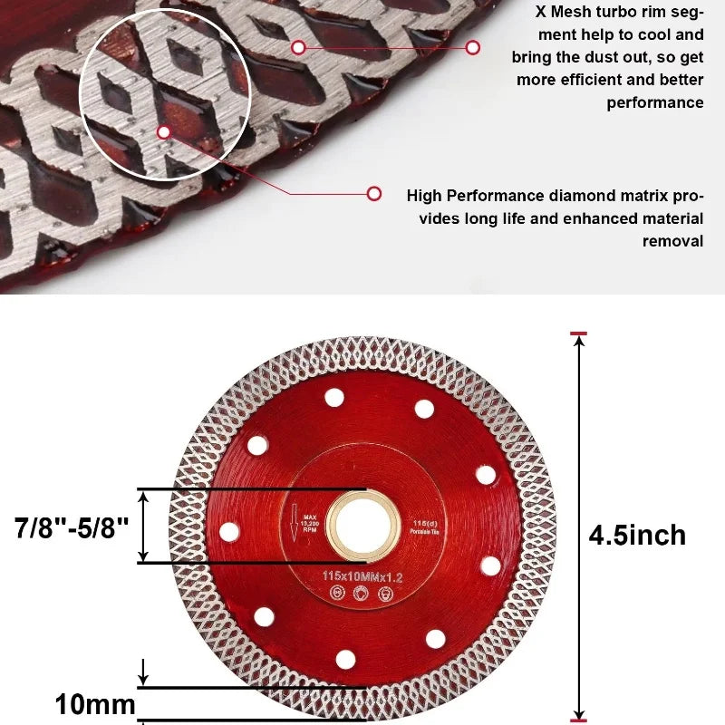 1Pc, Diamond Dry Cutting Blade Disc, Porcelain Ceramic Tile, Turbo Thin Cutting, Marble Concrete Sandstone, 105 115 125mm