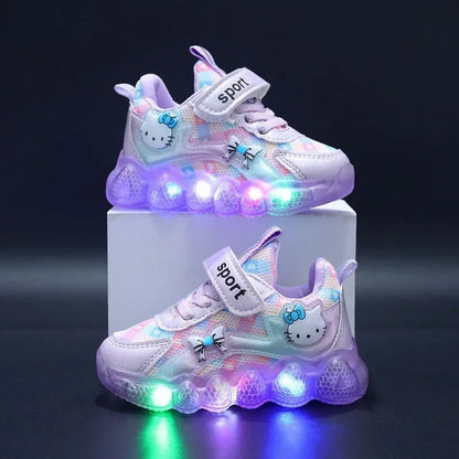 Sanrio Hello Kitty Girl Kawaii Shine Sneakers Spring and Autumn Student Cartoon Child Non-Slip Casual Shoes New Style