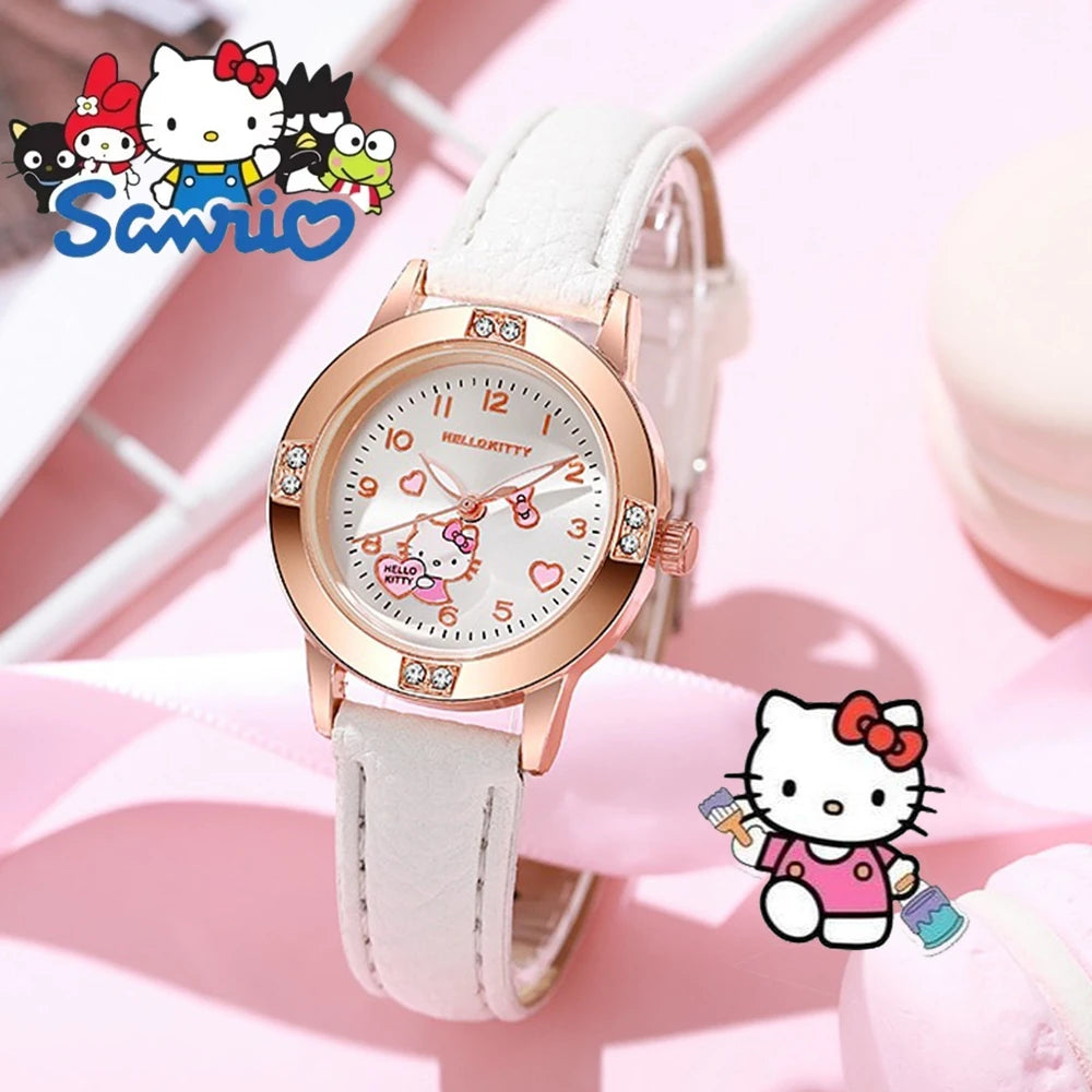 Sanrio Hello Kitty Children's Watch, Cinnamoroll Kuromi My Melody Cute Cartoon Rose Gold Wristwatch with Diamond, Children's Quartz Watch