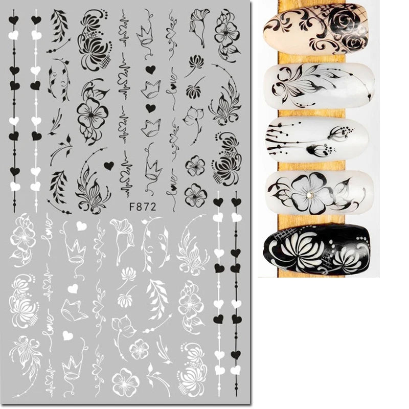 3d Nail Art Decals Tropical Palm Leaves Flowers Laces Faces Adhesive Sliders Nail Stickers Decoration For Nail Manicure