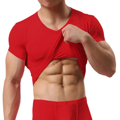 Ice Silk T-Shirt for Men Summer Breathable Short Sleeve Tops Men's Quick Dry T-shirt Trainer Slim Tops
