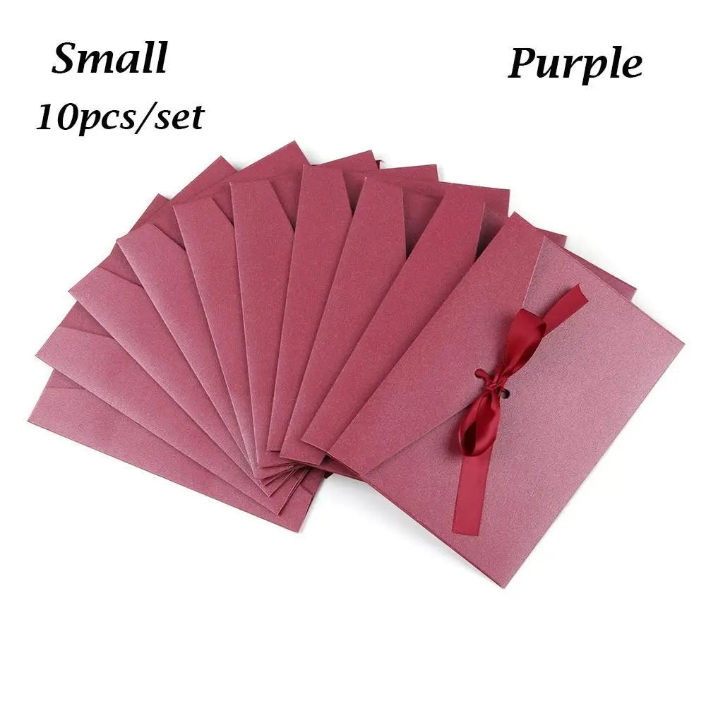 10 Pcs/set Envelope Pearlescent Paper Bow Thicken Ribbon Retro Creative Color Stationery Wedding Invited Gift High Quality