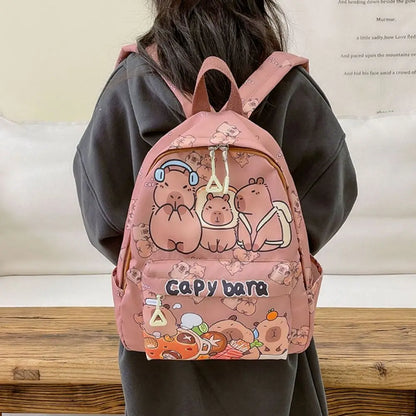 Cute Large Capacity Capybara Backpack, Cartoon Breathable Student Schoolbag, Nylon Ultra-light Book Bag, Back to school Girl