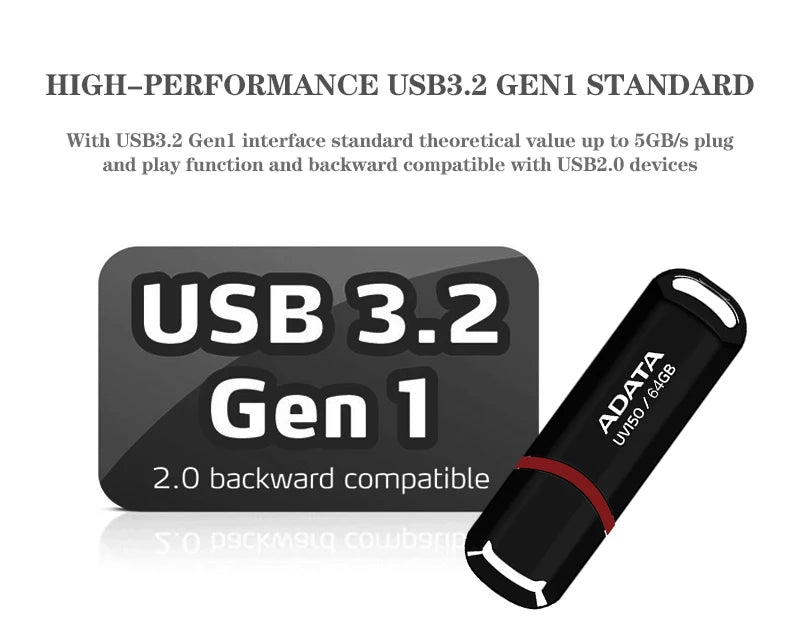ADATA UV150 USB3.2 High-speed Flash Drive Plug And Play Easy Portable USB Flash Drive Black 256GB 128GB 64GB 32GB