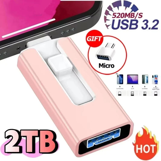 New 4-in-1 512GB 256GB for iPhone USB 3.0 Flash Drive 2TB 1TB Android TYPE-C PenDrive Mobile Micro USB Memory Stick Drive