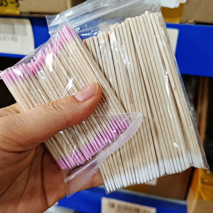 100/200/300/500Pcs Nail Double-Head Wood Swab Cleaning Sticks Pink Dual-Tipped Cotton Head Cleaning Swab Nail Polish Remover 7cm