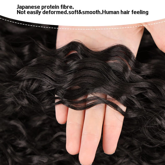 Deep Wave Drawstring Ponytail, Human Hair Ponytails, #1B Natural Black Curly Clip In Hair Extensions For Daily Cosplay, 1 Piece