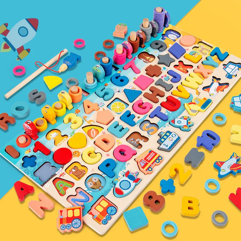 Juguetes Montessori de madera para niños, tablero ocupado, animales, matemáticas, pesca, números a juego, forma digital, juguetes educativos para niños, regalos