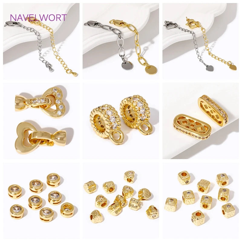 1/3/5Pcs/lot, 18K Gold Plated Round Extension Chain For Jewelry Making, Brass Extended Tail Chain, DIY Necklace Accessories