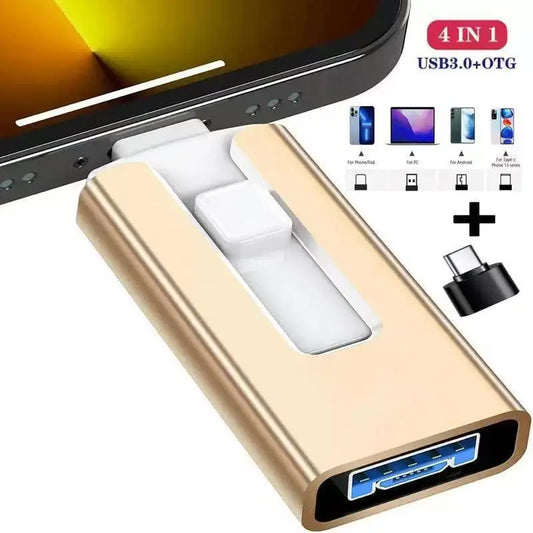 New 4-in-1 512GB 256GB for iPhone USB 3.0 Flash Drive 2TB 1TB Android TYPE-C PenDrive Mobile Micro USB Memory Stick Drive
