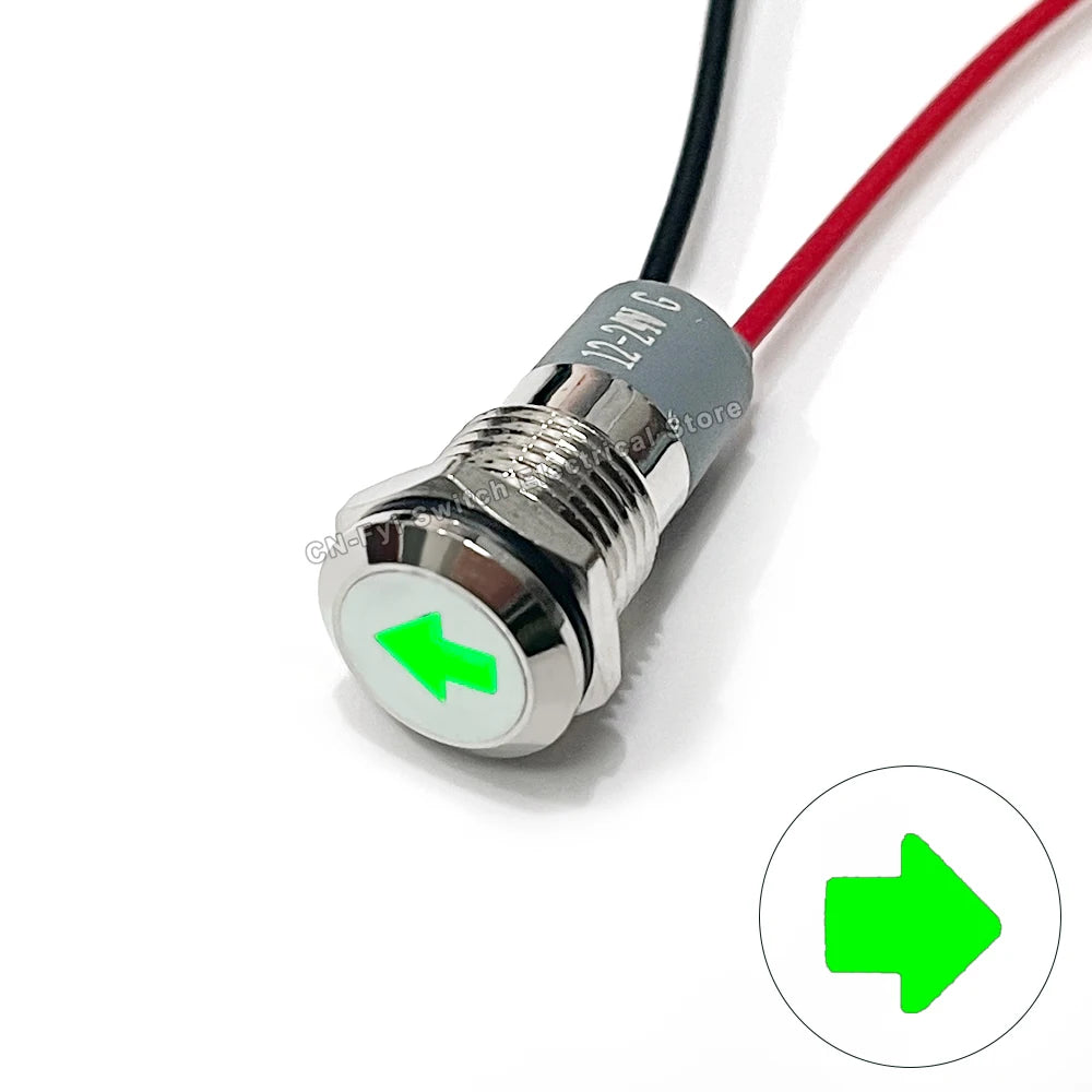 8/12/14MM Waterproof Symbol LED Indicator Light 12V 24V Silver Metal Indicator Turn Signal Pilot Light with Wire Car Dashboard