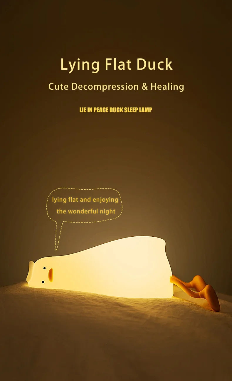 Rechargeable LED Night Light Cute Duck Silicone Patting Lamp Nursery Children Nightlights Home Bedside Room Decor Birthday Gift