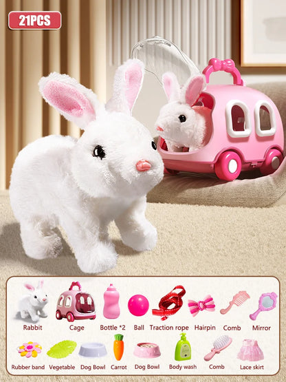 Interactive Dancing Walking Rabbit Toy, Plush Bunny Electronic Pet for Kids, Animated Moving Animal Gift for Boys Girls Birthday