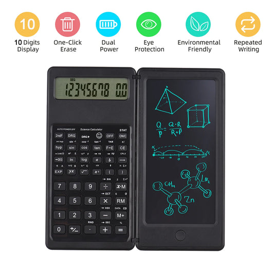 Foldable Scientific Calculator 10-Digit Digital Large Display with an Erasable Writing Tablet Digital Drawing Pad Math Calculator