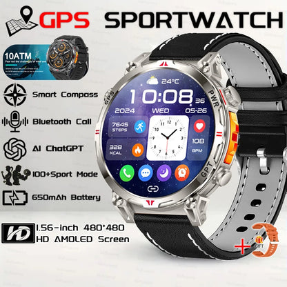 2026 New Outdoor GPS Sports Smartwatches Men Compass 10ATM Waterproof 24/7 Health Monitoring ChatGPT Bluetooth Call Smart Watch