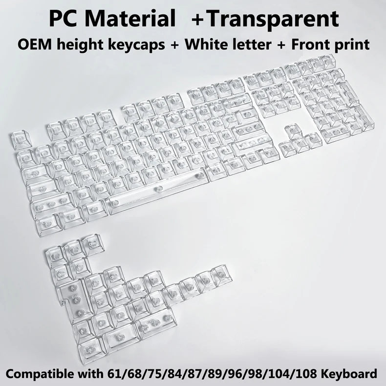 Full Sets Transparent Keycaps for Mechanical Keyboard Front/Side/None Print RGB Backlit Full/Misty Transparent Keycap 130+ Key