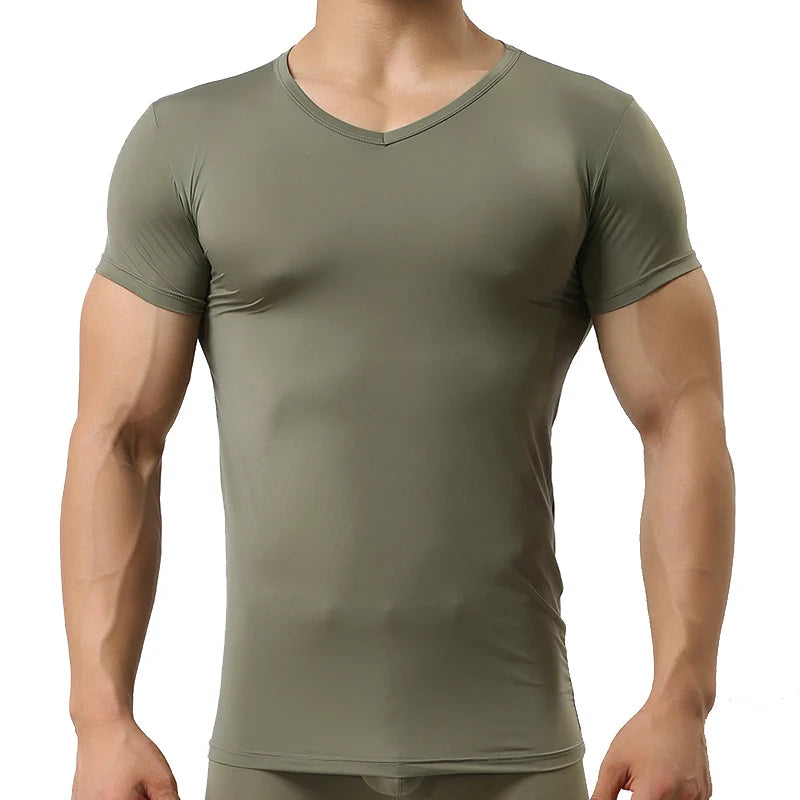 Ice Silk T-Shirt for Men Summer Breathable Short Sleeve Tops Men's Quick Dry T-shirt Trainer Slim Tops