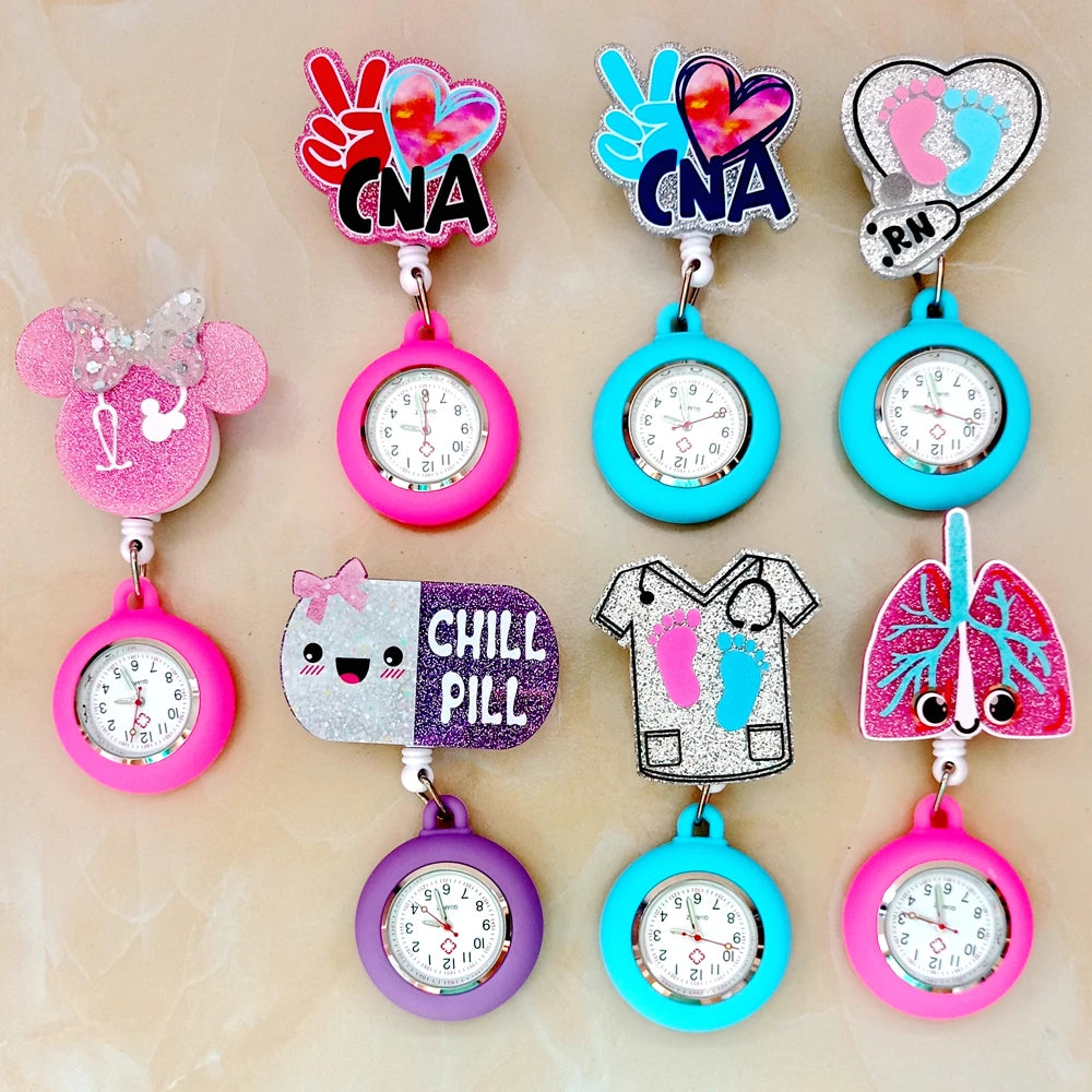 Hospital Health Care Shiny Heart Medical Icons Cartoon Lovely Nurse Doctor Clip Pocket Watches Hang Clock Gift Watch