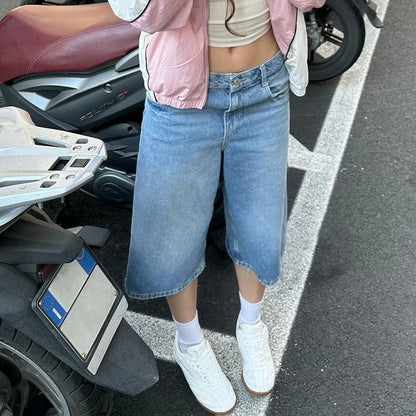 Women's Trendy Knee Length Denim Shorts, Low Waisted Stretchy Bermuda Jean Shorts, Baggy Cargo Jorts Y2K Vintage Streetwear