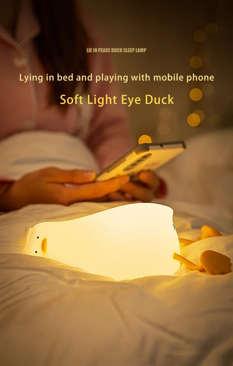 Rechargeable LED Night Light Cute Duck Silicone Patting Lamp Nursery Children Nightlights Home Bedside Room Decor Birthday Gift