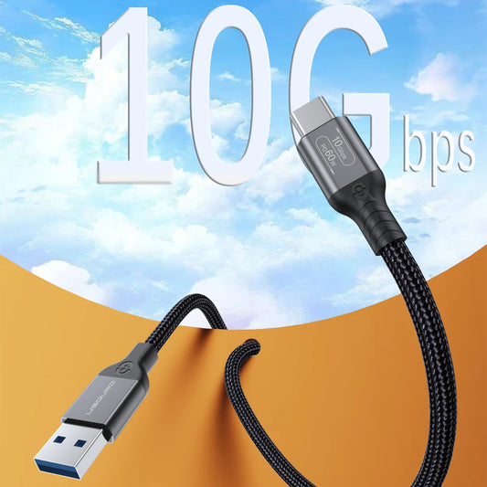 USB3.2 USB3.1 Gen2, 10Gbps Cable, USB-A to USB Type C Cable, 3A 60W Fast Charging, 10G Data Transfer Cord, USB-C for SSD Hard Disk